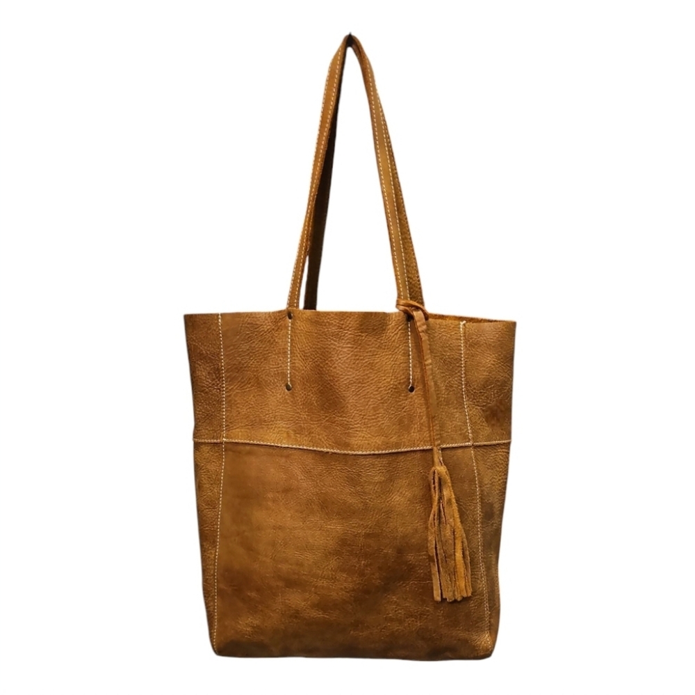 ROOTS | Tribe Leather Edie Bag Large Tote Shopper Cognac Brown Made In Canada - Picture 2 of 6